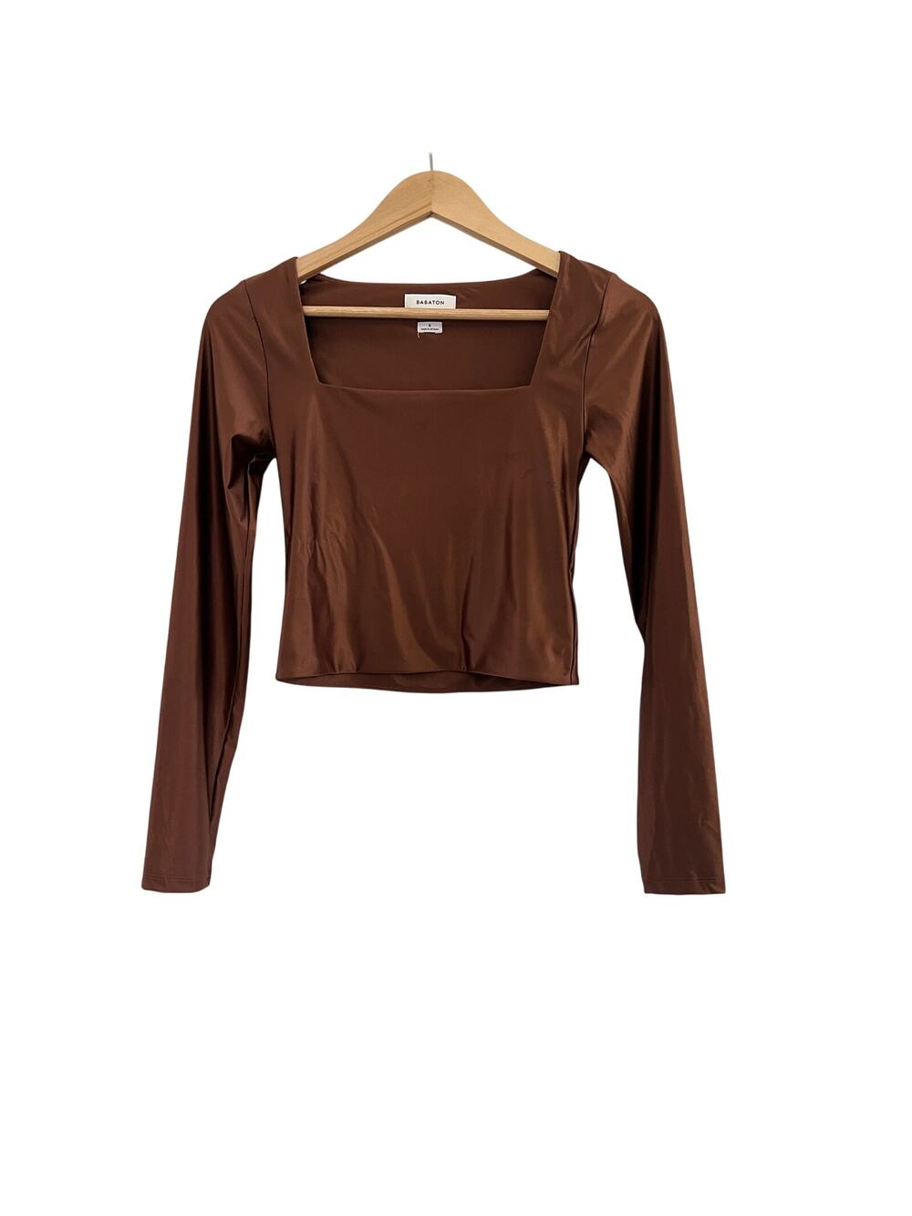Aritzia Babaton Contour Long Sleeve Crop Top Womens Small Brown Gold Shimmer